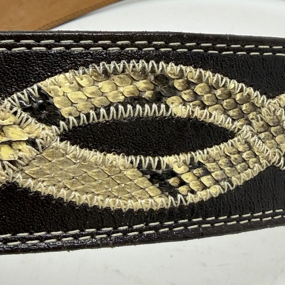 Men's Vintage Genuine Python Snakeskin Leather Belt Size 38 Inlay Covered Buckle